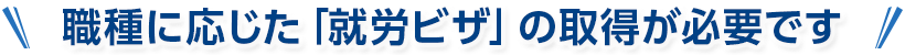 職種に応じた「就労ビザ」の取得が必要です